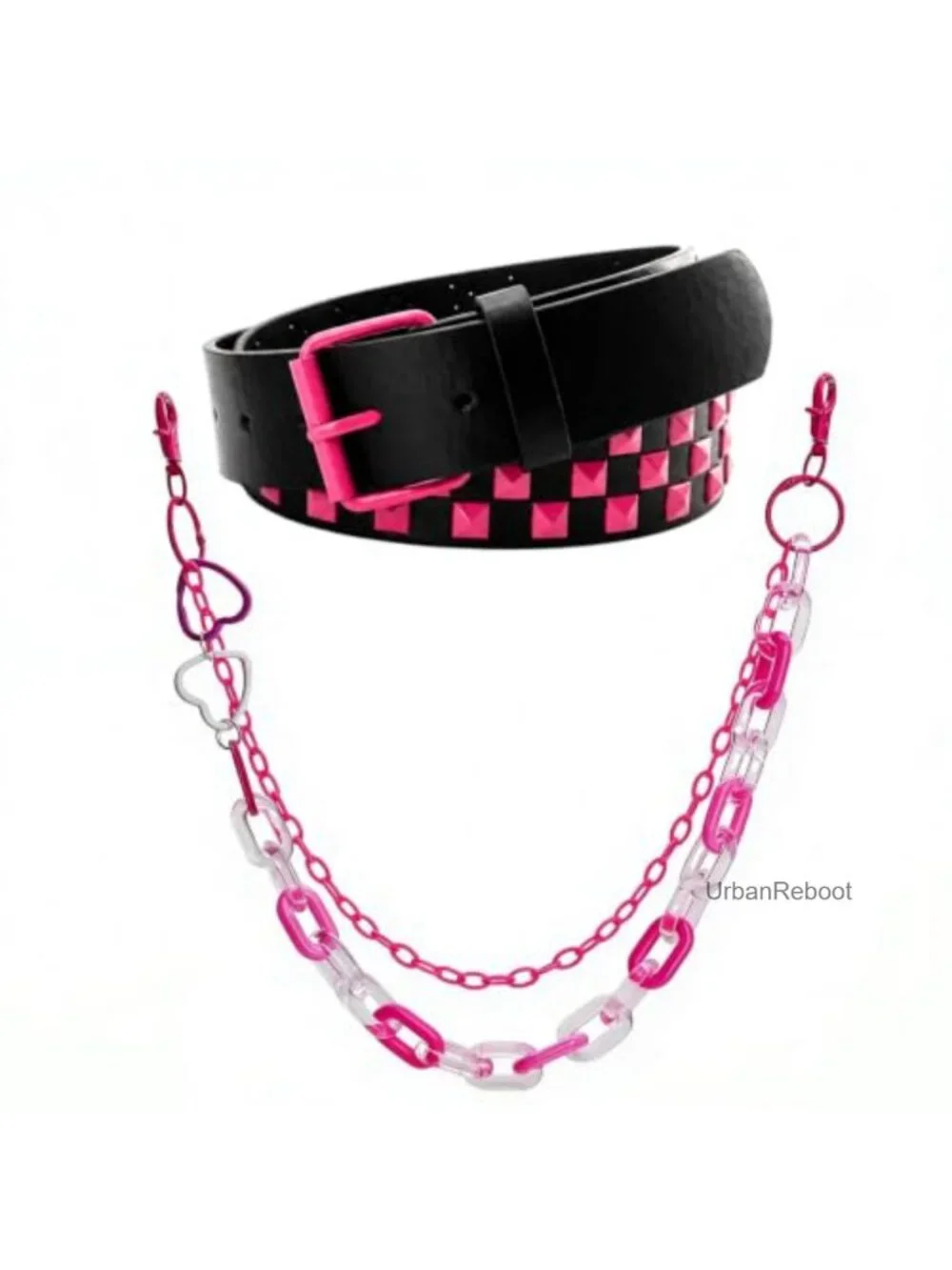 Studded Belt with Detachable Chain - Y2K Punk Goth Grunge Pyramid Belt for